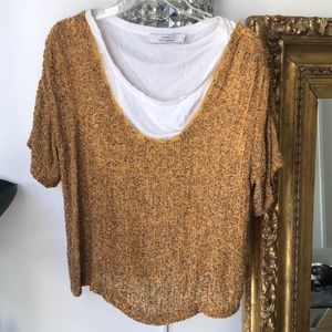 Robert Rodriguez Mustard Textured Short Sleeve Sweater Top with White Layer MK